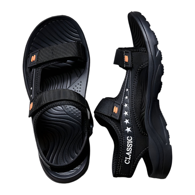 Men's Alphabet And Stars Graphic Print Open Toe Sandals With Hook & Loop Fastener