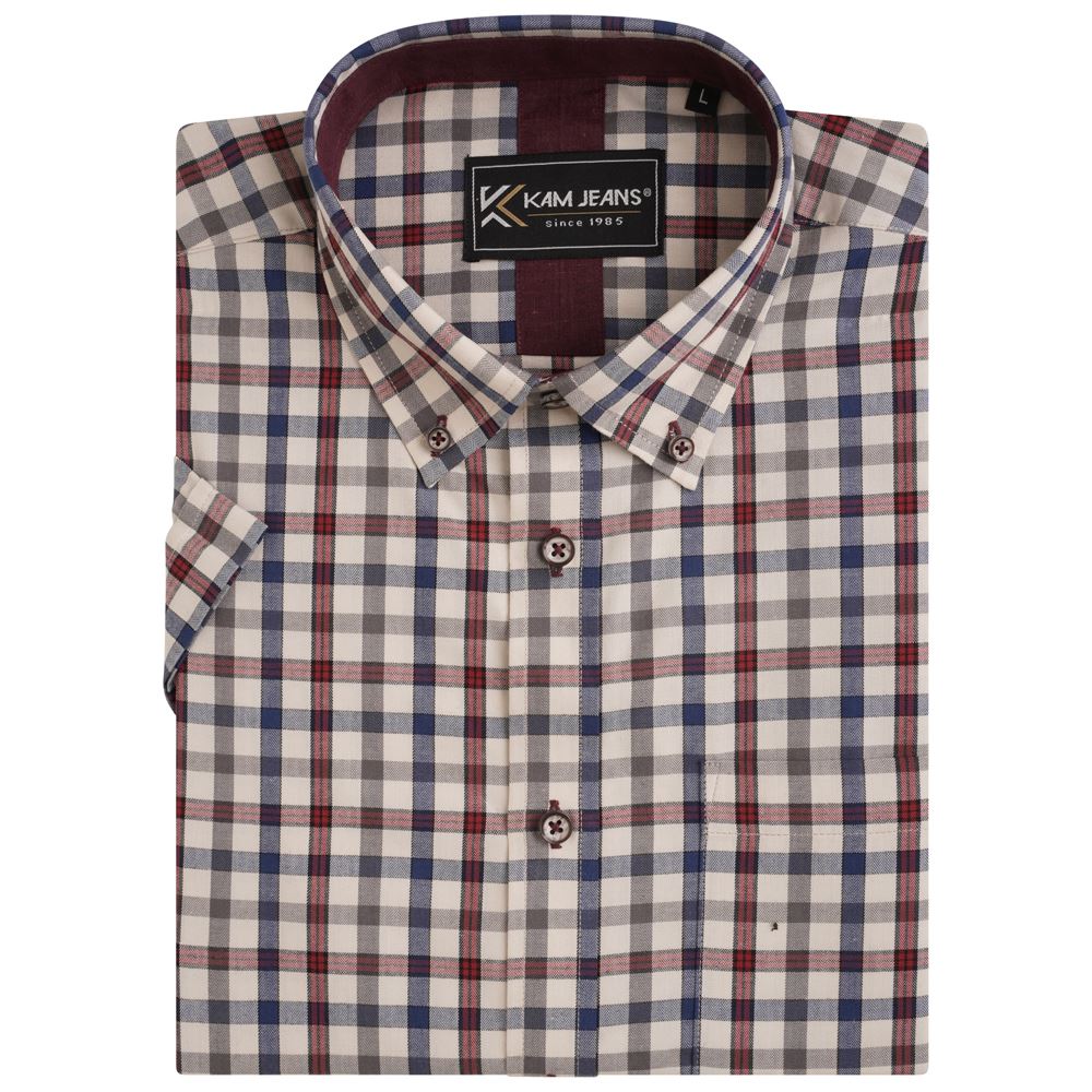 KAM Casual Short Sleeve Check Shirt for Mens KBS6282 in 4 Colours, 2XL-8XL