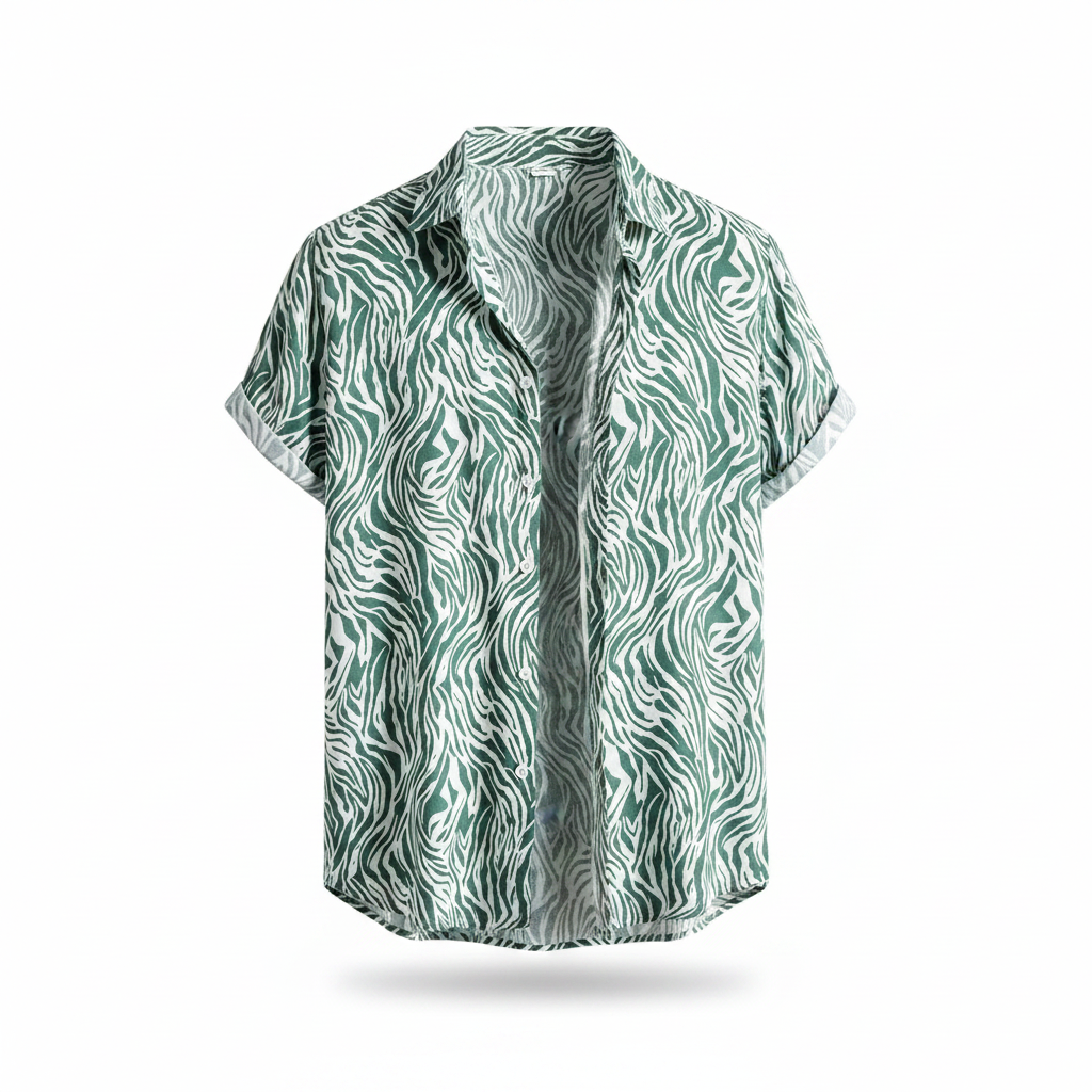 Mens 3D Leopard Print Short Sleeve Casual Summer Beach Shirt Polyester S-2XL UK