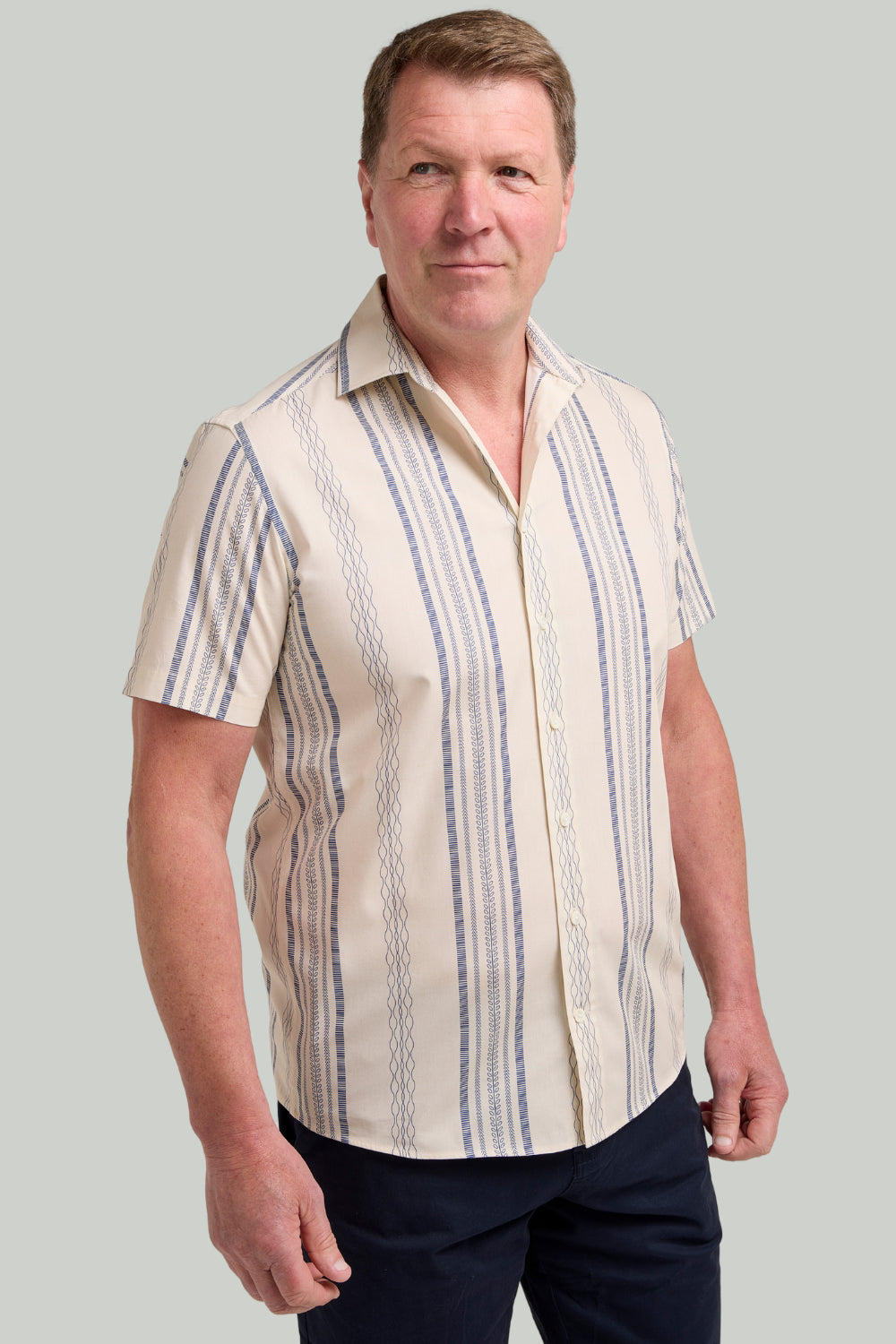 Double TWO Stripe Short Sleeve Shirt For Men in 2 Colours, M-5XL