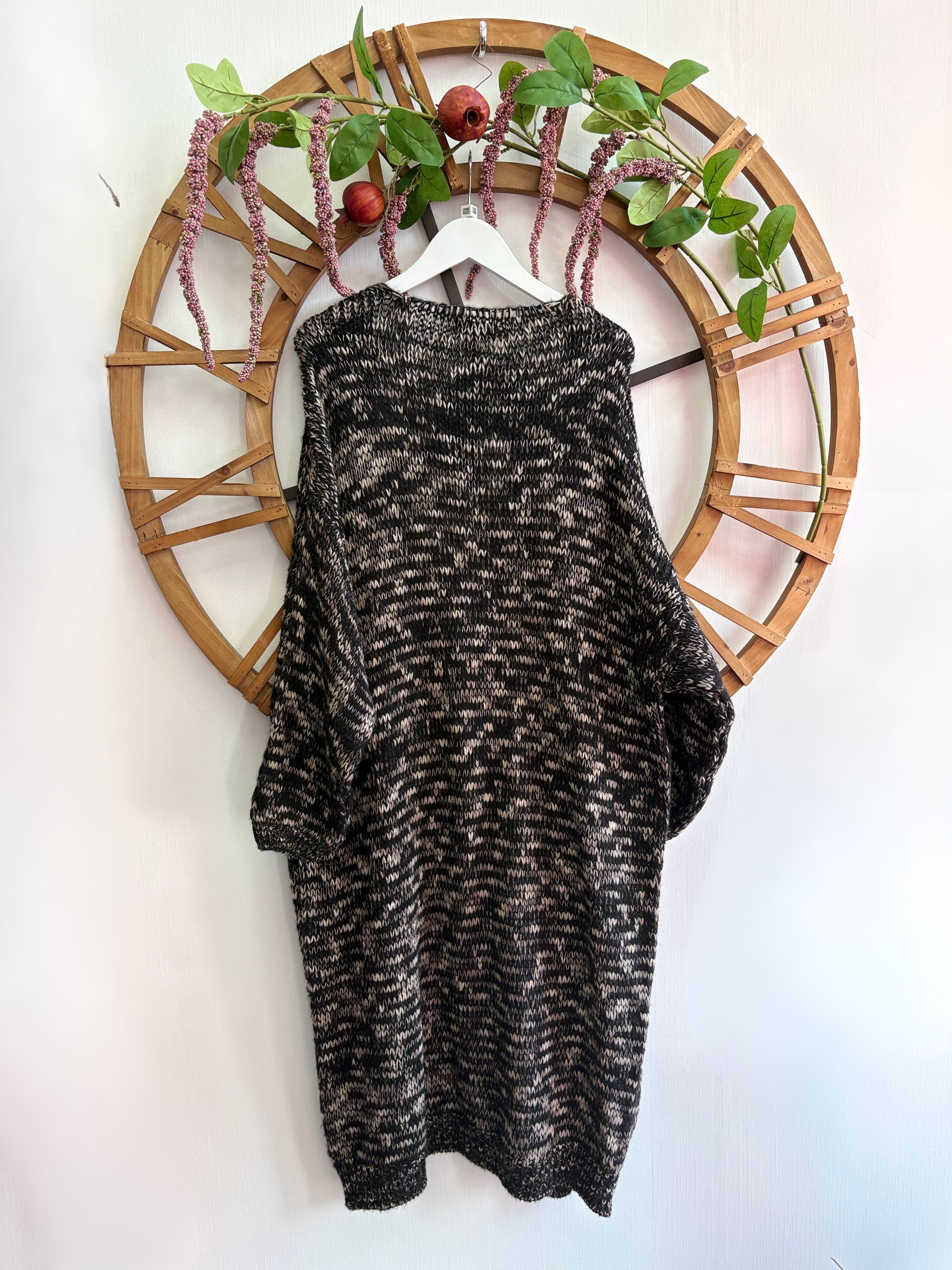 Luxtyle Black & Taupe Longline Knit Cardigan – One Size fits up to 18