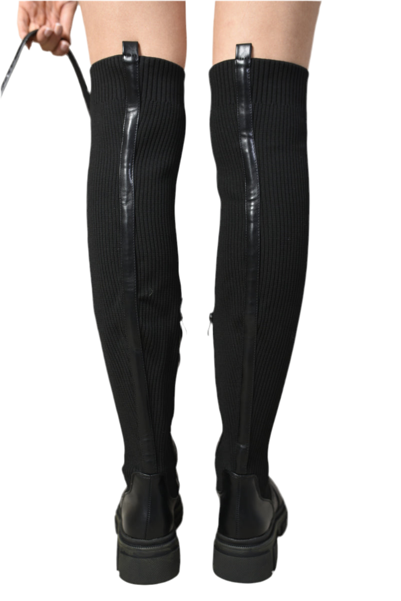 Knitted Platform Over The Knee Chunky Boots