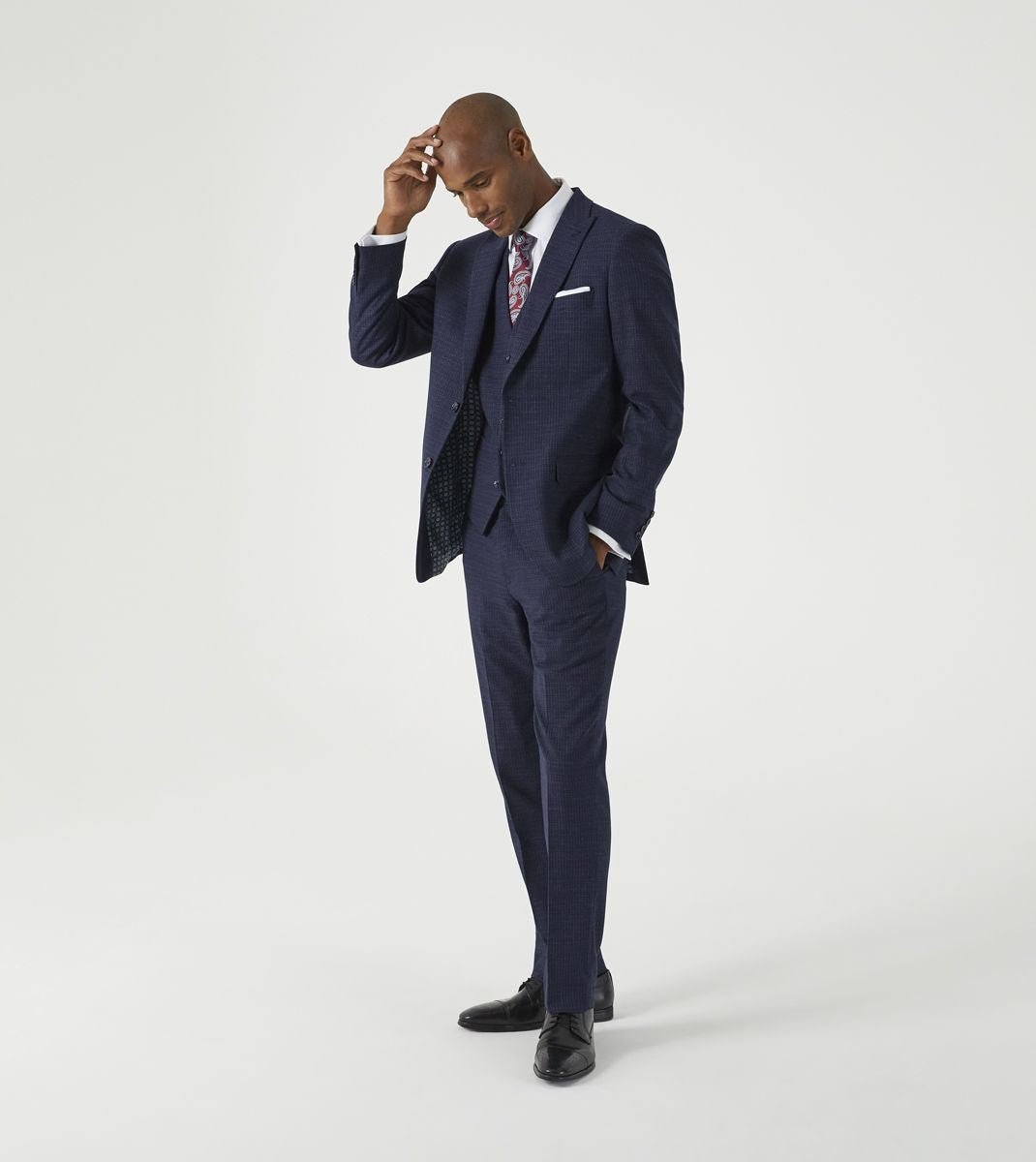 Skopes Hepworth Suit Tailored Fit Jacket For Men in Navy Blue Mini Check, 36S to 62L