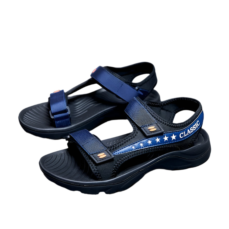 Men's Alphabet And Stars Graphic Print Open Toe Sandals With Hook & Loop Fastener