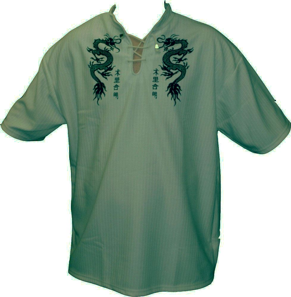 Mens Easy Care Dragon Printed Mandarin Collar Tee Shirt in Size Small to 9XL