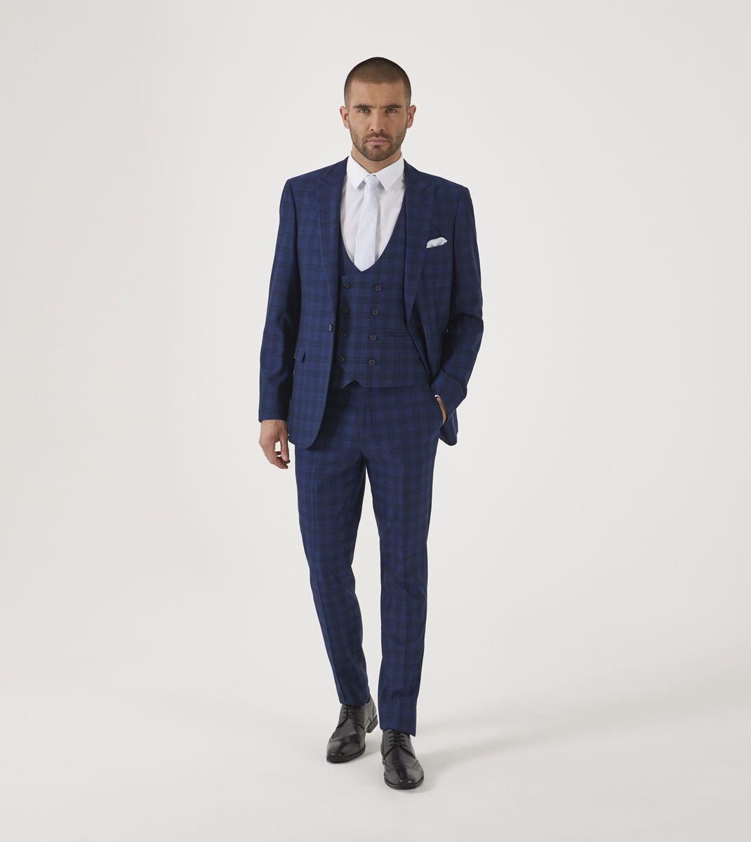 Skopes Men's Felix Check DB Waist Coat in Blue 36 to 48 Regular