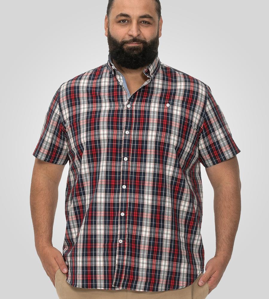 D555 SHIELDS Check Short Sleeve Shirt With Pocket For Men in Red, 2XL-6XL