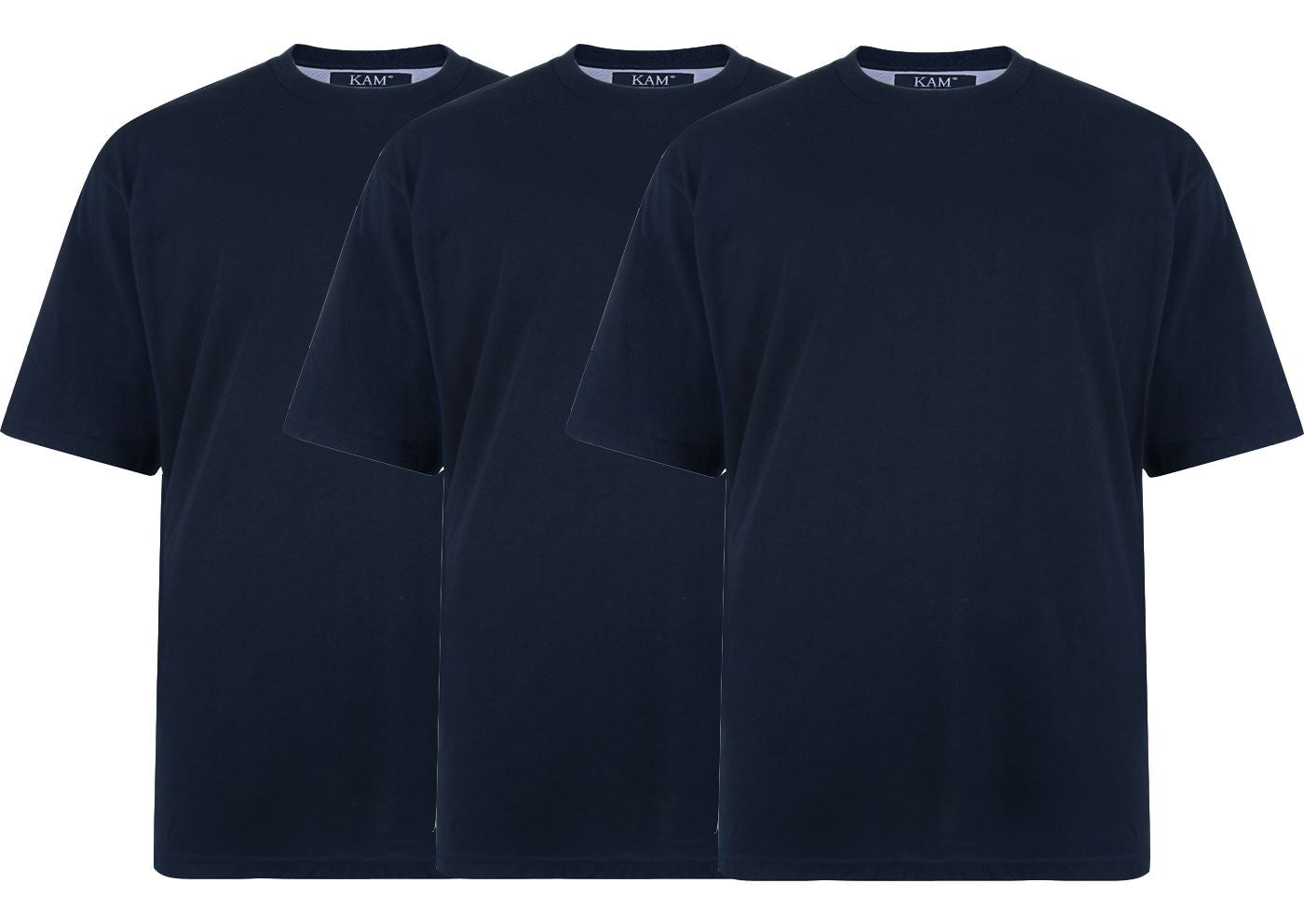 KAM Mens Plus Size Plain 3 Pack Cotton Tee Shirts Available uptp size 8XL
