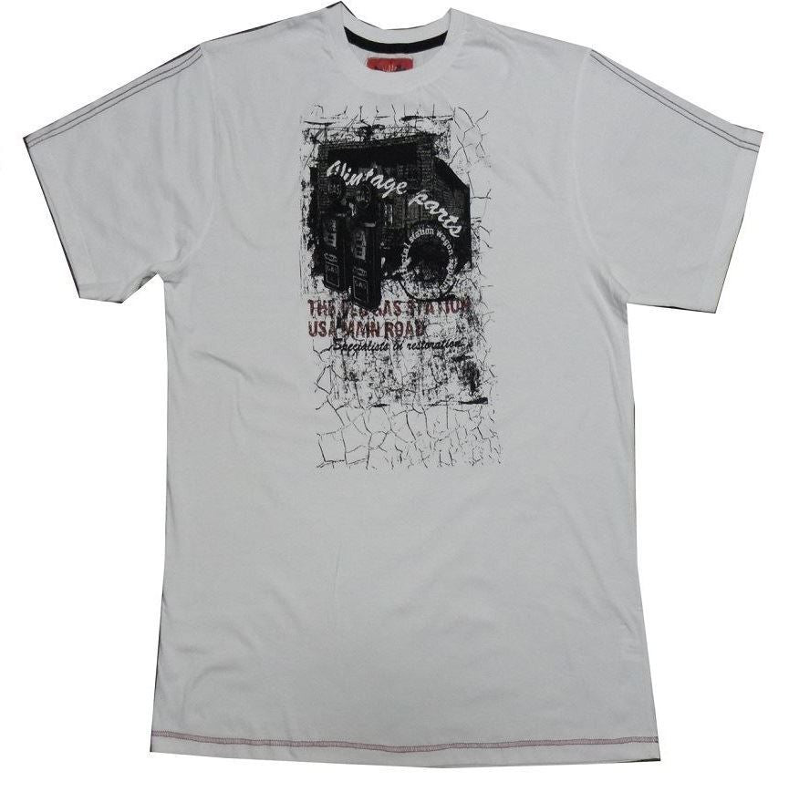 METAPHOR PURE COTTON PRINTED T SHIRT "VINTAGE GARAGE" IN SIZE MEDIUM TO 8XL, CHARCOAL OR WHITE COLORS