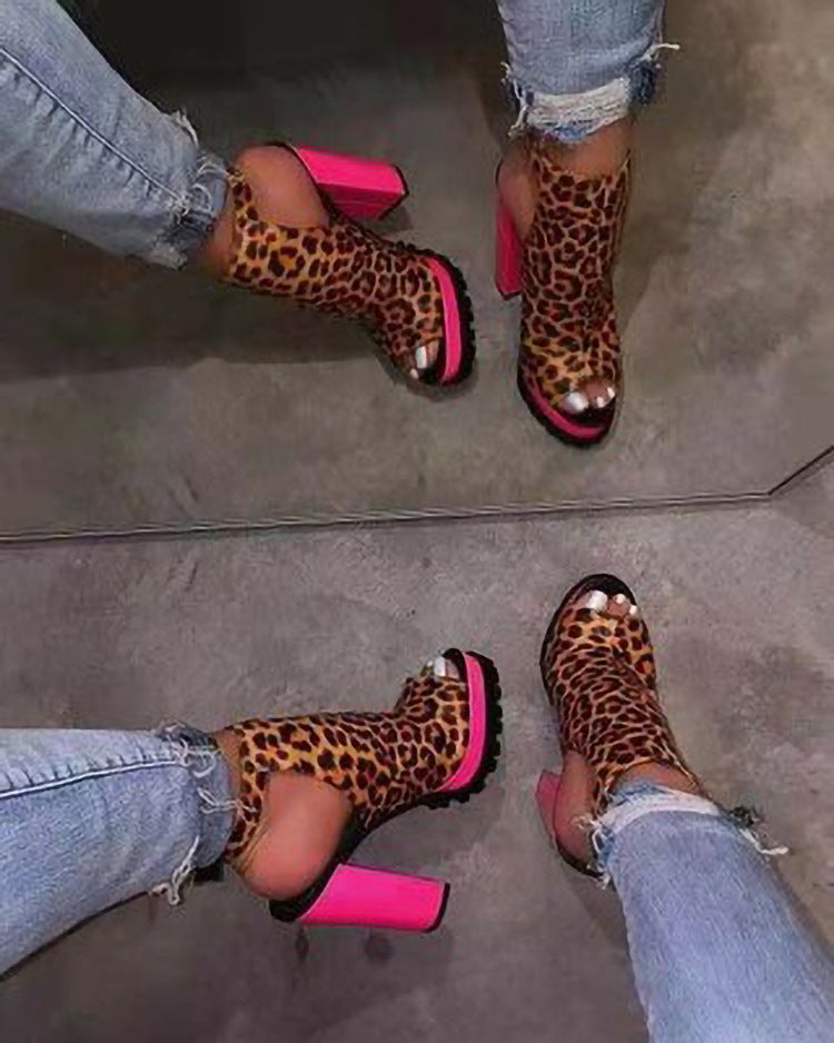 Fashion Leopard Fish Mouth Super High Heel Sandals