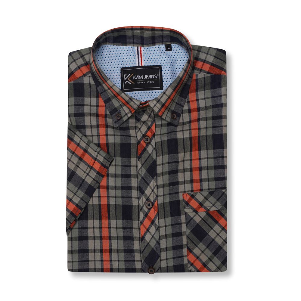KAM Short Sleeve Check Shirt For Men with Button Down Collar in 2 Colours, 2XL-8XL