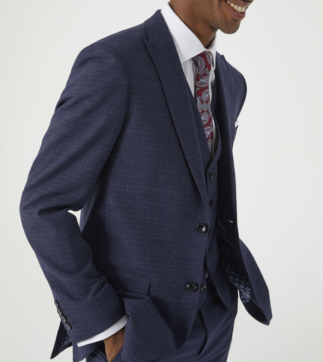 Skopes Hepworth Suit Tailored Fit Jacket For Men in Navy Blue Mini Check, 36S to 62L