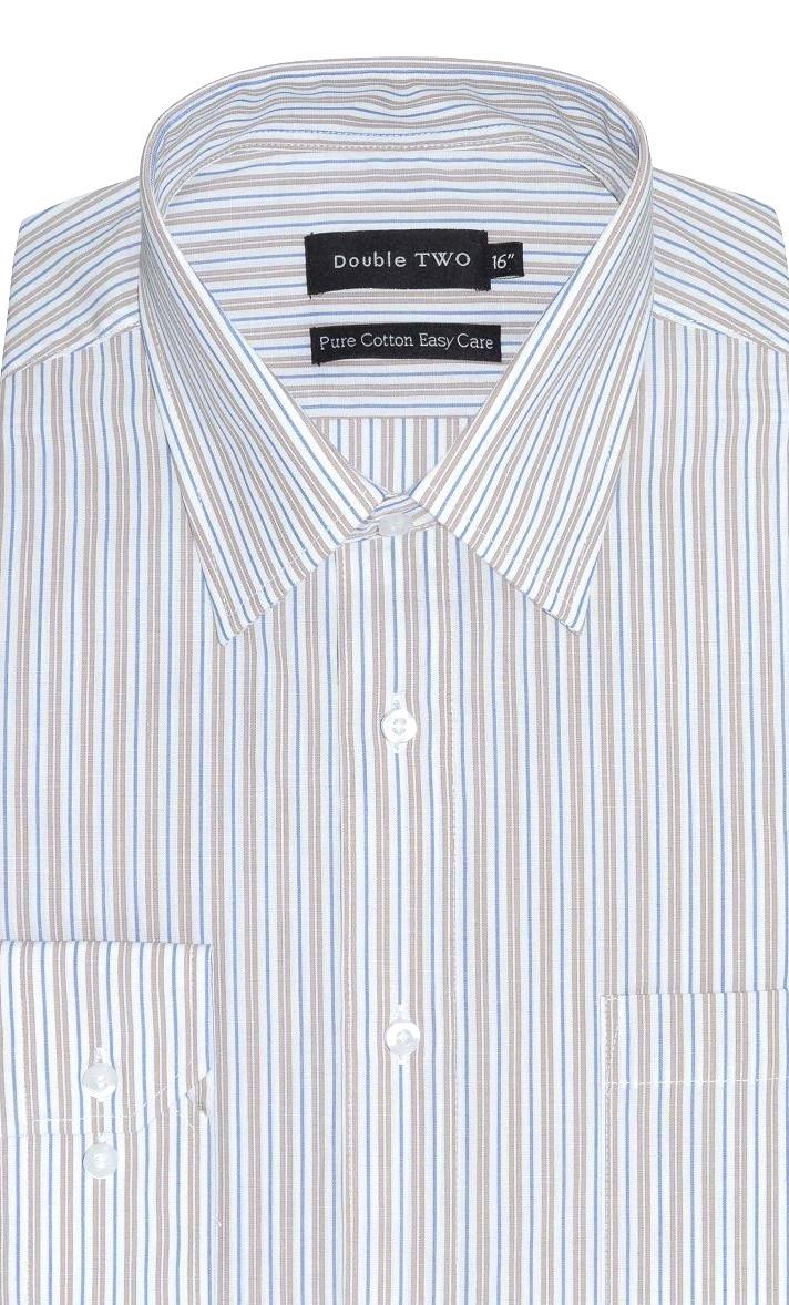 Double Two Men's LS Formal Stripe Shirts in Blue Needle Stripe in Size 18 - 23, 5 Options