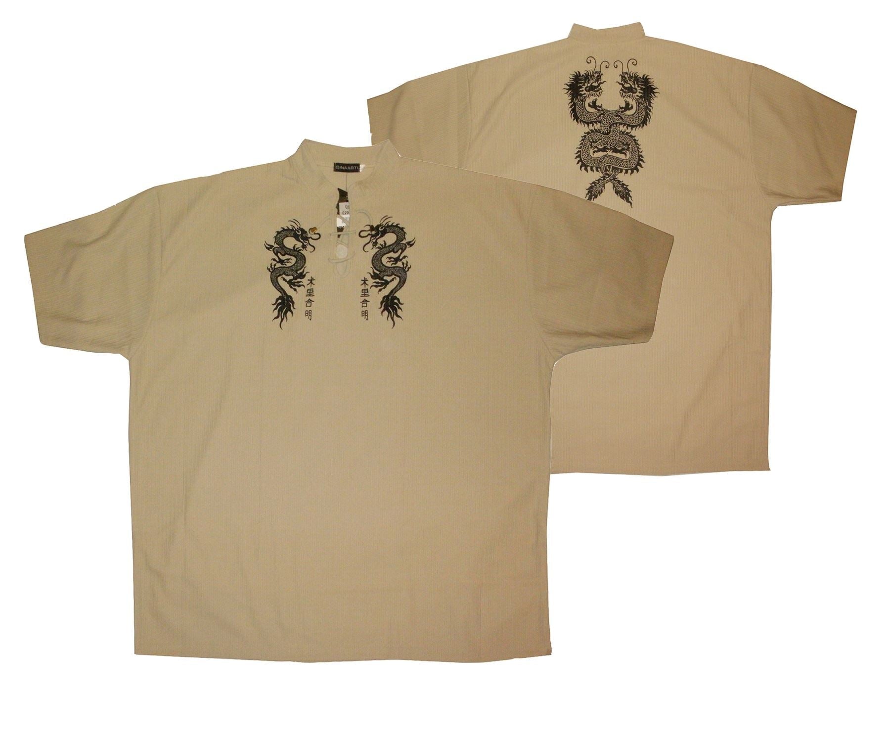Mens Easy Care Dragon Printed Mandarin Collar Tee Shirt in Size Small to 9XL