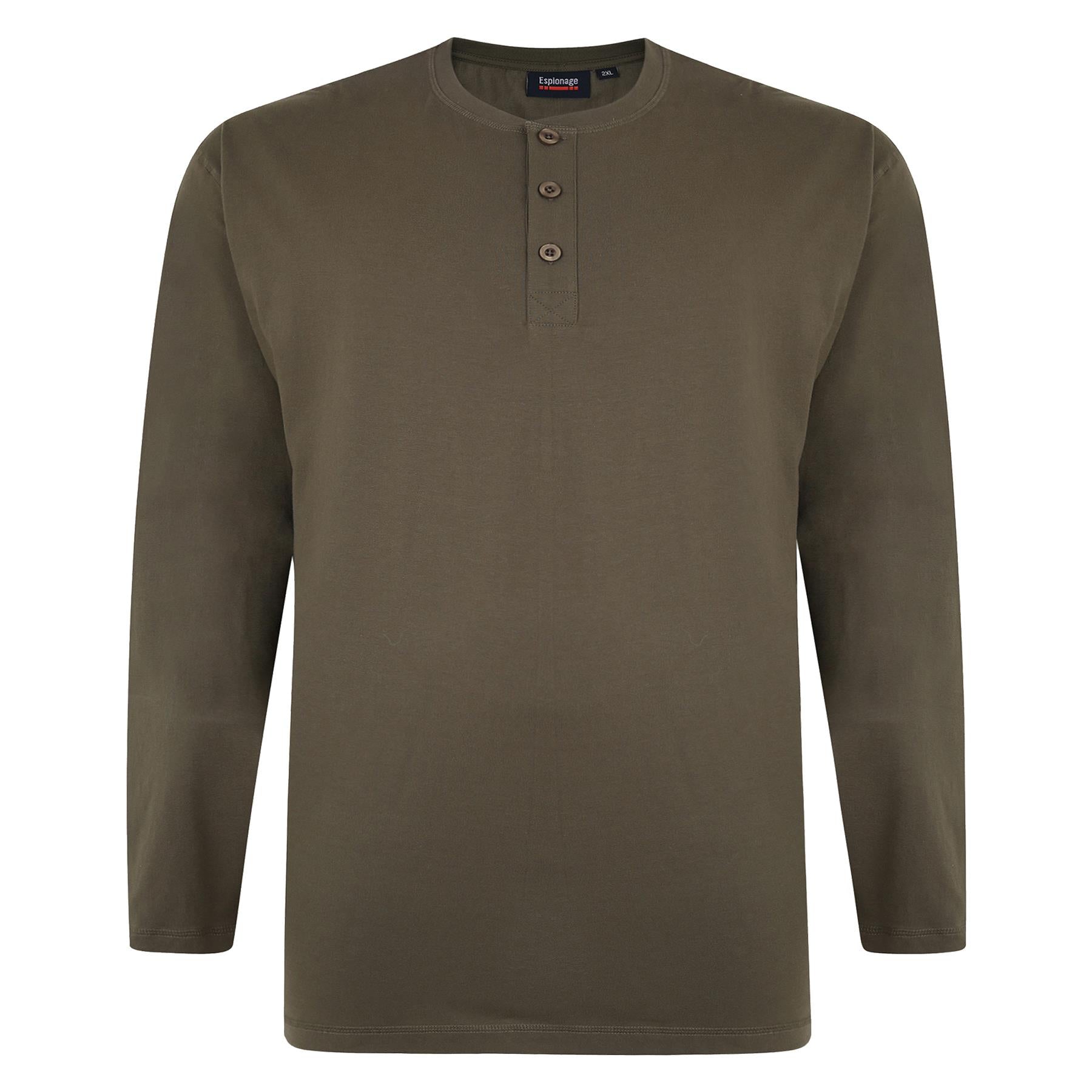 Espionage Men's Big Size Pure Cotton Long Sleeve Grandad Tee Shirts (310) 2XL-8XL, 3 Colours