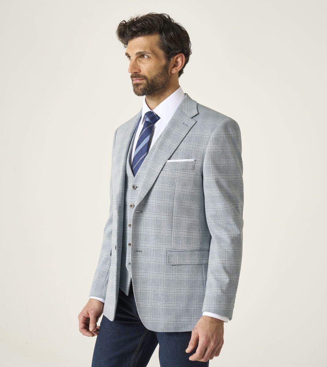 Skopes Aspen Tailored Fit Jacket For Men in Blue Check Puppytooth, 36S-62L
