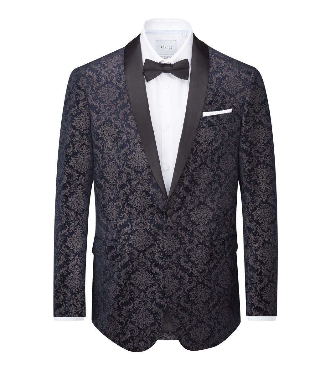 Skopes Men's Plus Size New Soft Touch Paisley Jacket Tieston in Navy  52 To 62