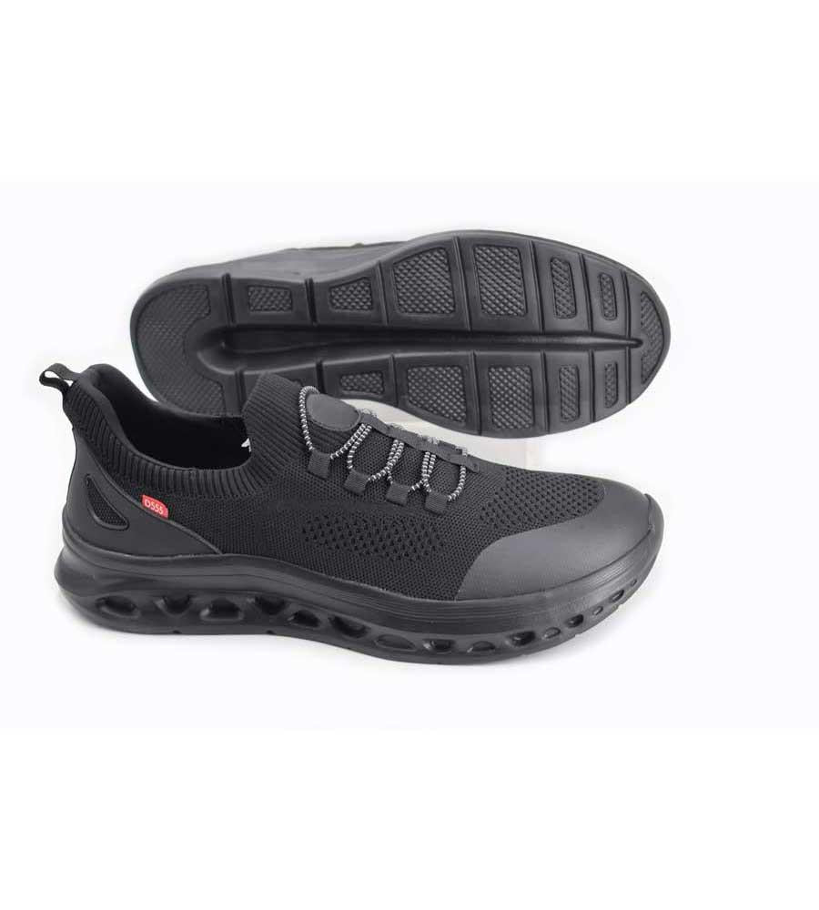 D555 Kingsize Hands Free Shoes For Men With Knitted Top & Faux Elastic Laces (ALFRETON 1) - Black, 12-15