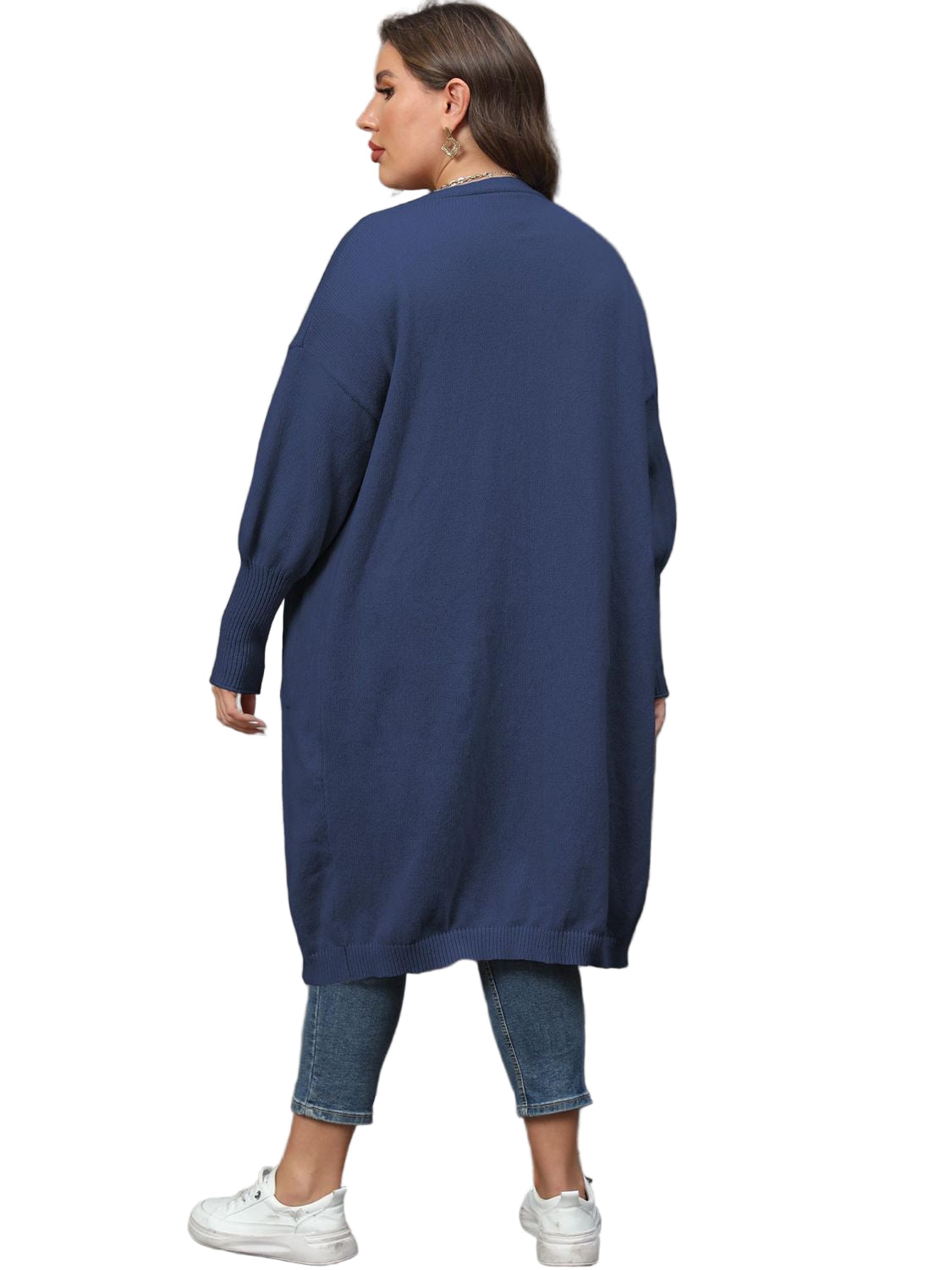 Plus Size Long Sleeve Pocketed Cardigan
