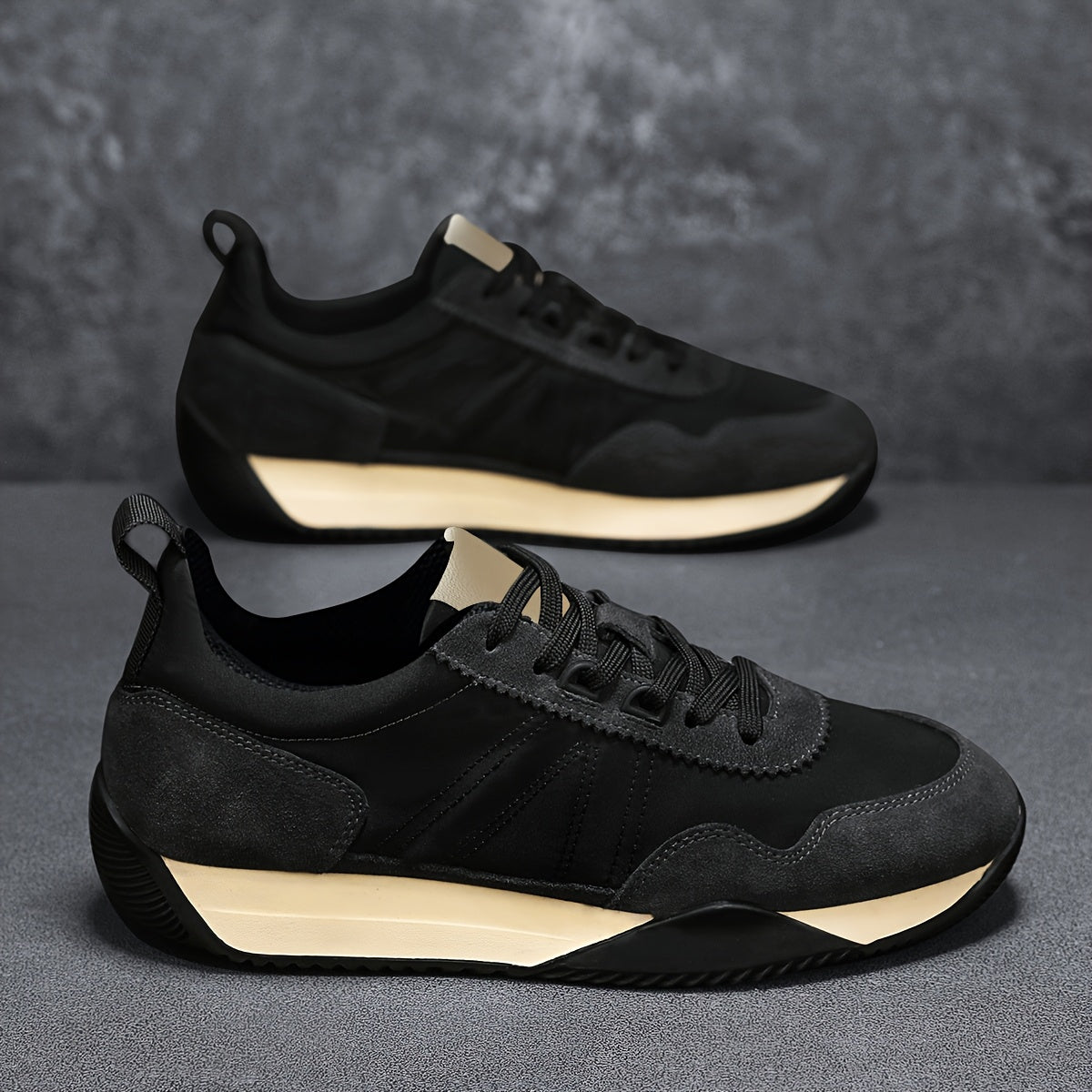 Stylish Men's Casual Hiking Shoes - Breathable Fabric Upper, Durable PVC Sole, Lace-Up Closure, All-Season Outdoor & Casual Attire - Black