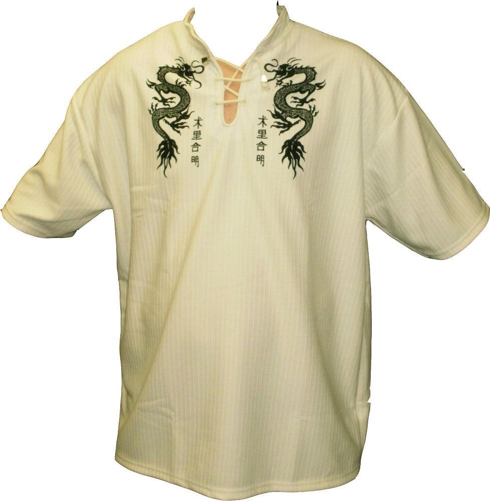 Mens Easy Care Dragon Printed Mandarin Collar Tee Shirt in Size Small to 9XL