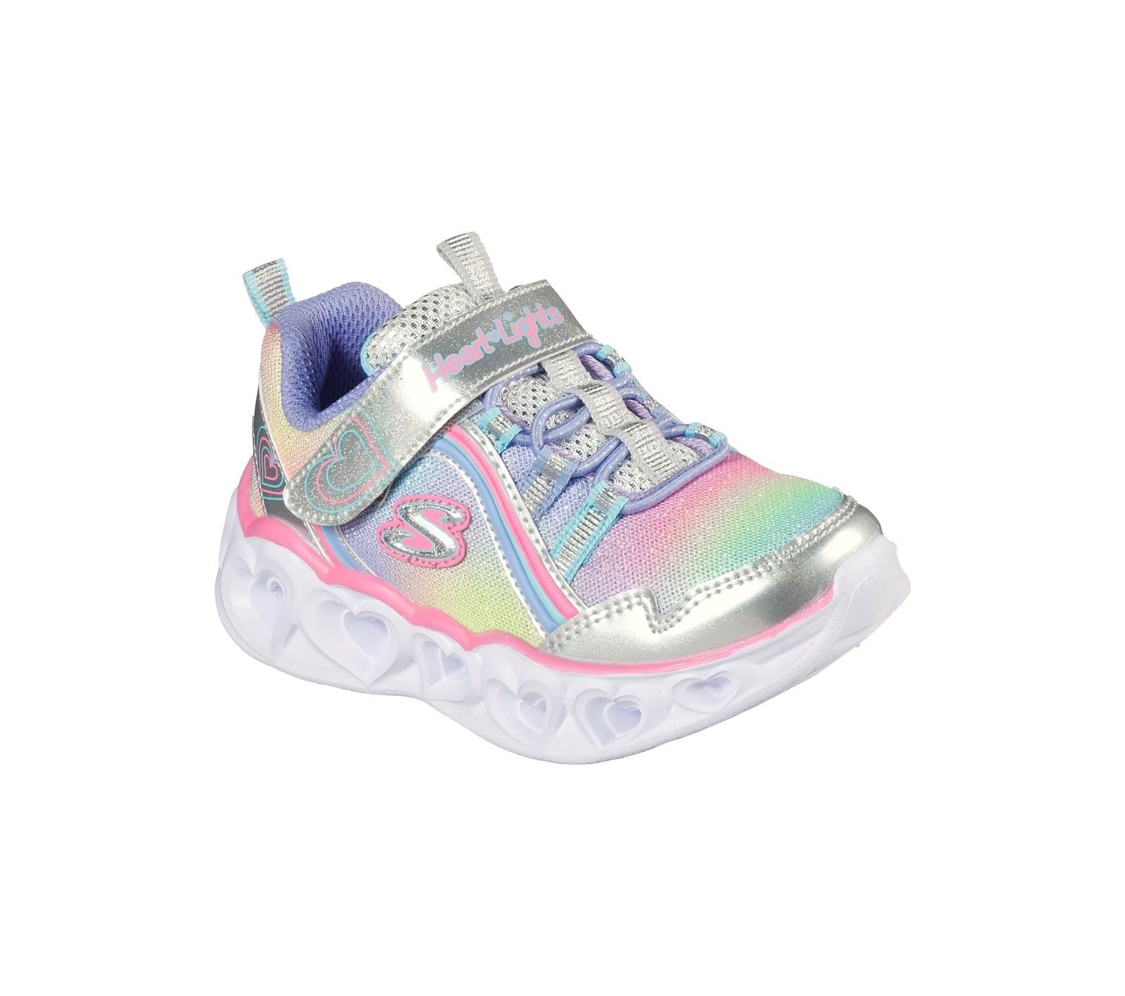 Skechers Heart Lights Rainbow Lux Sports Shoes Childrens Sports in Silver/Multicoloured