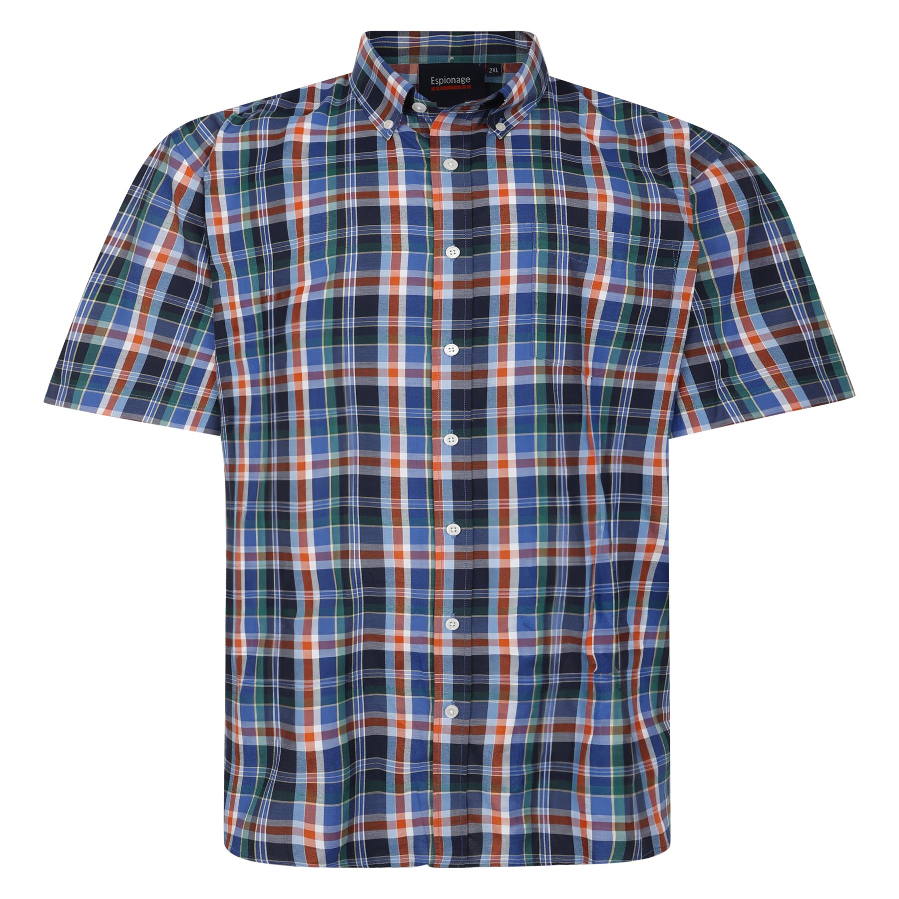 Espionage Oxford Weave Short Sleeve Check Shirt For Men in Blue, 2XL-8XL