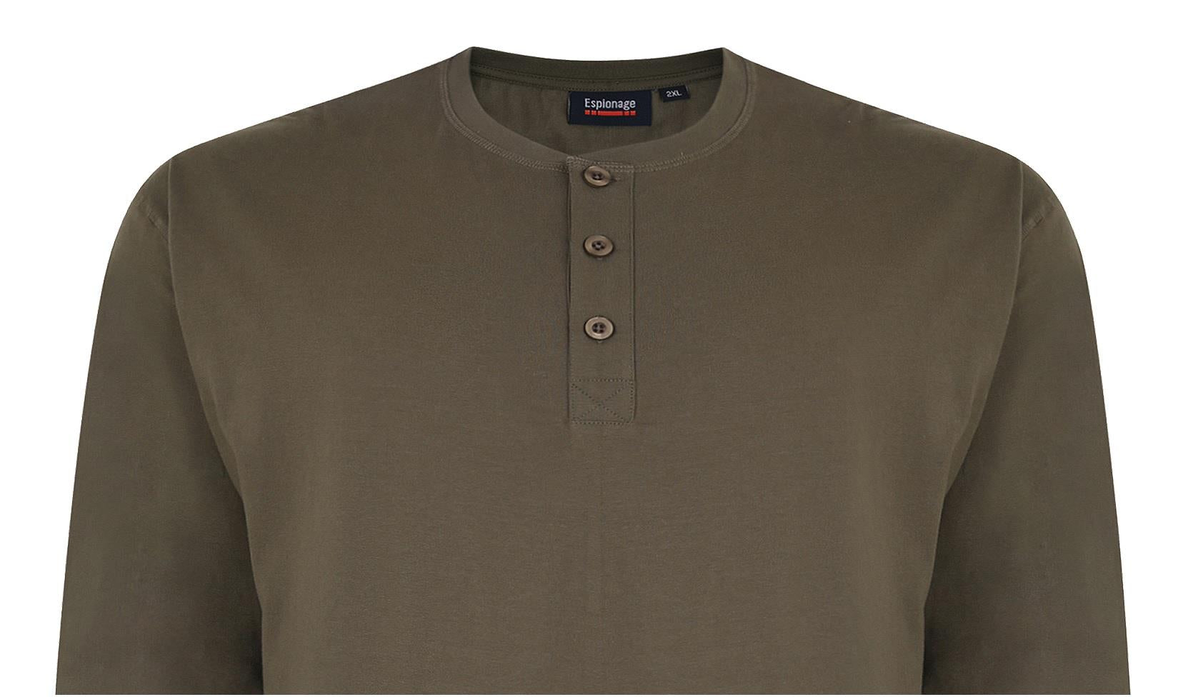 Espionage Men's Big Size Pure Cotton Long Sleeve Grandad Tee Shirts (310) 2XL-8XL, 3 Colours