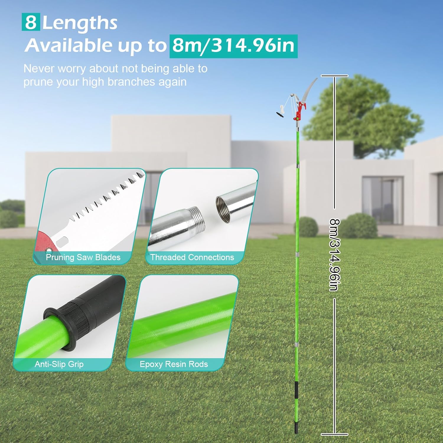 Tree Pole Pruner 8m Manual Pruning Saw with Scissors Gloves Maxant