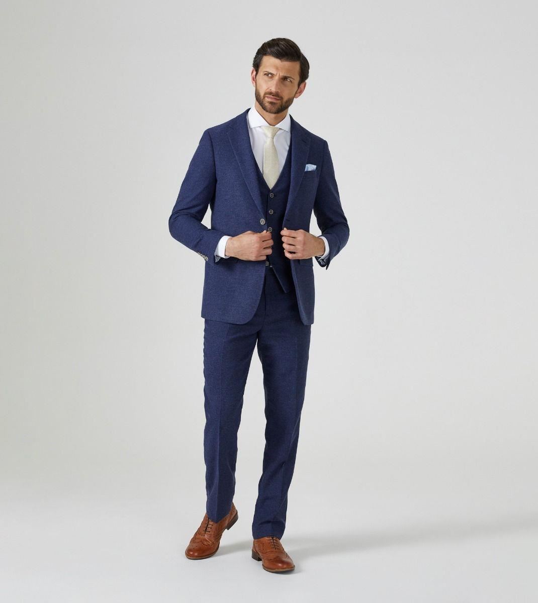 Skopes Men's  Tailored Fit Suit Trouser Herringbone Jude in Navy Waist 32 to 56