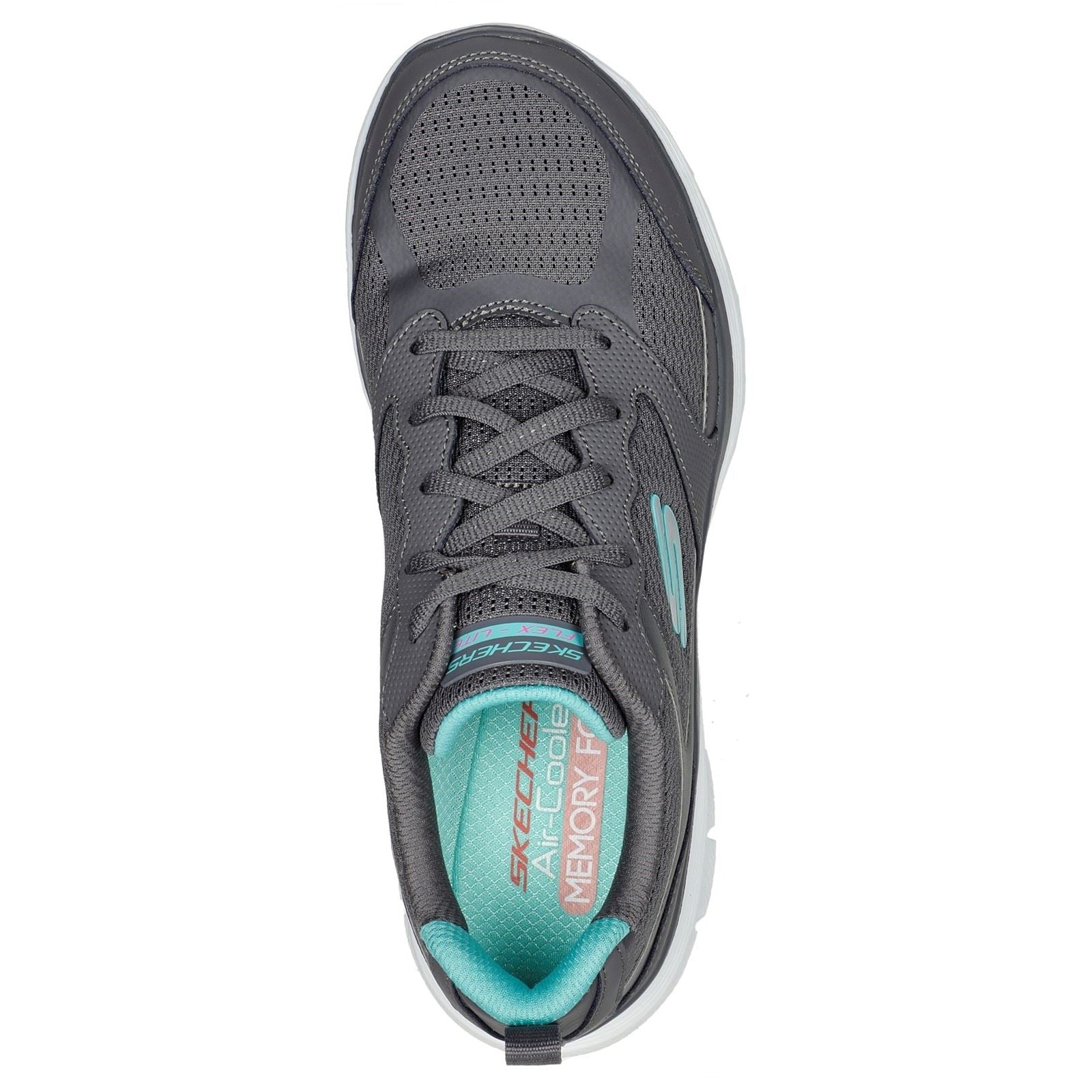 Skechers (GAR149305) Women's Flex Appeal 4.0 Active Flow Sport Shoes in Charcoal/Turquoise 3 to 8