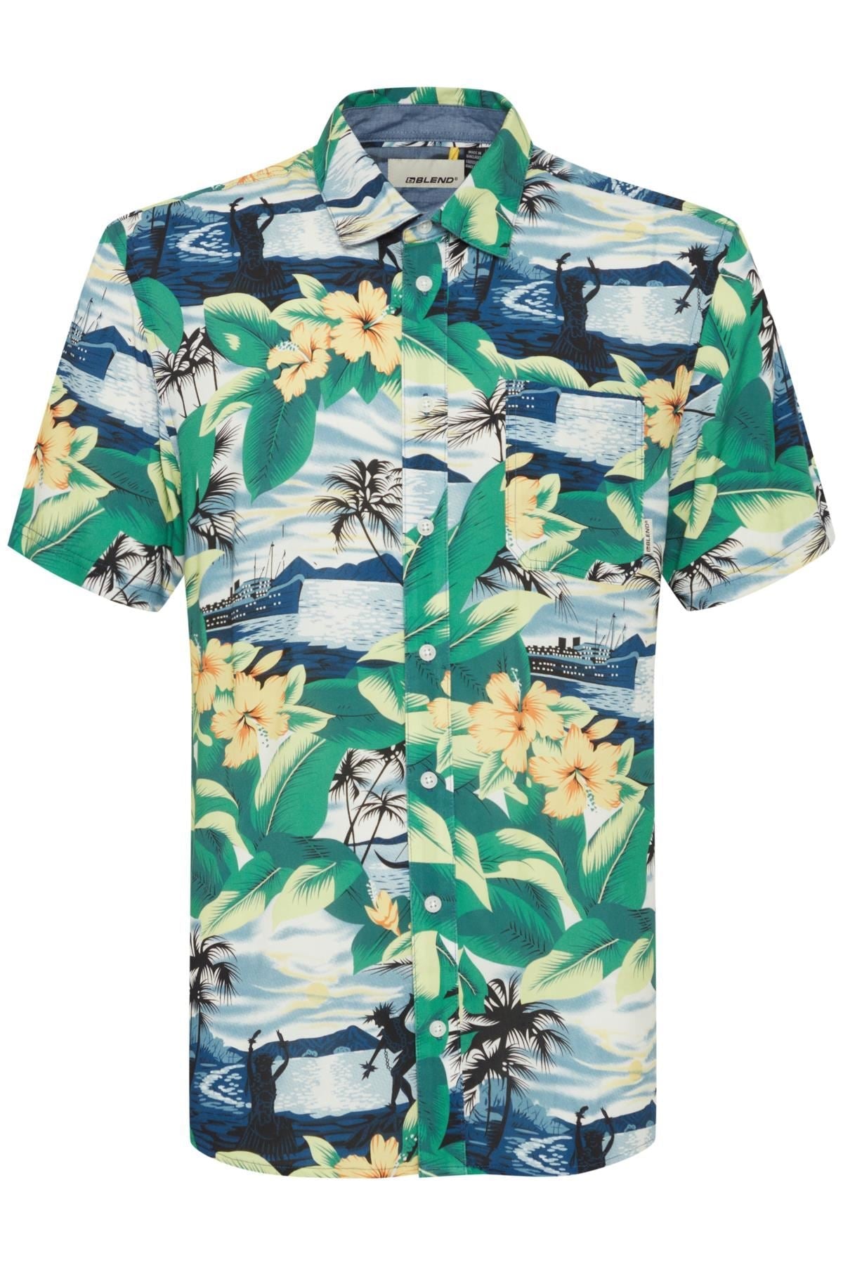 Blend Woven Floral Print Short Sleeve Shirt for Men's (20717504) Lemon Drop, 2XL-6XL