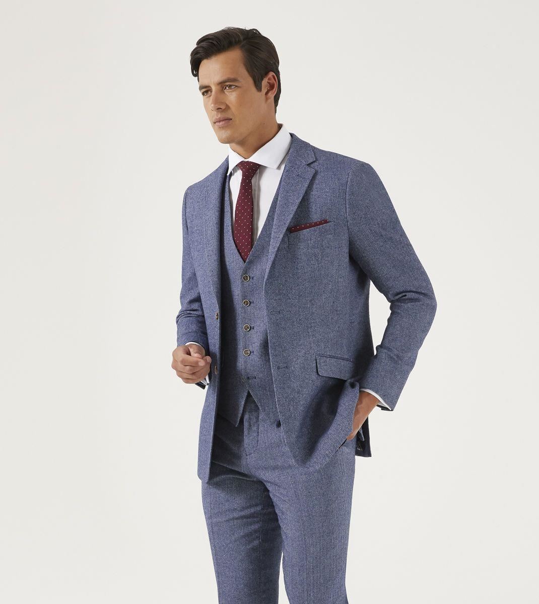 Skopes Tailored Fit Herringbone Suit Jacket Jude in Blue 34 to 62 Short to Long