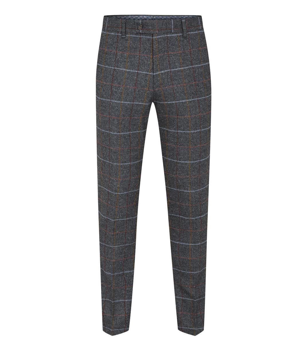 Skopes Men's Tailored Fit Doyle Wool Blend Check Suit Trouser in Grey Waist 32 to 56