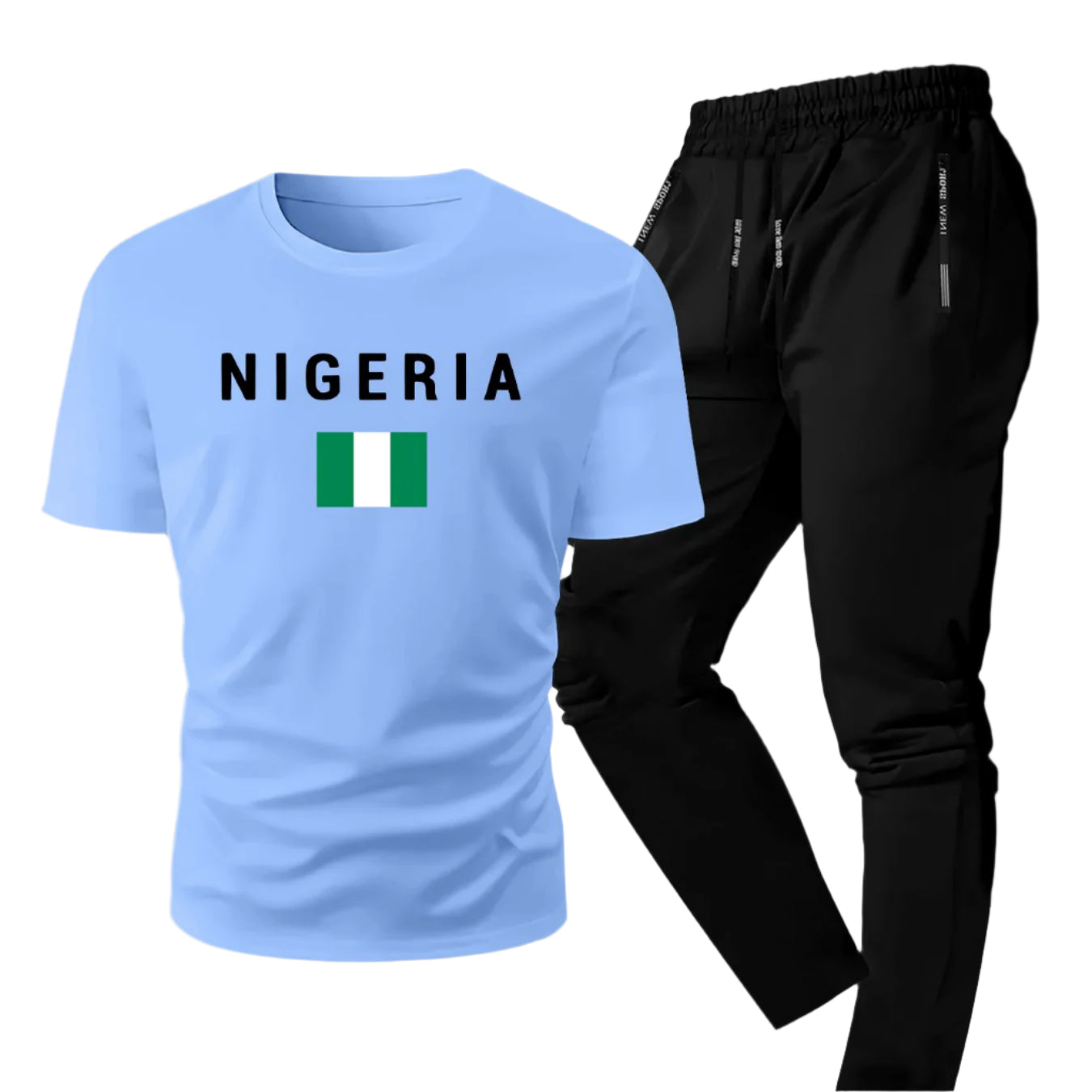 Men's Summer Casual Two-Piece Set, Men's Nigerian Print Short Sleeve T-Shirt with Comfortable Long Pants Fashion Outfit