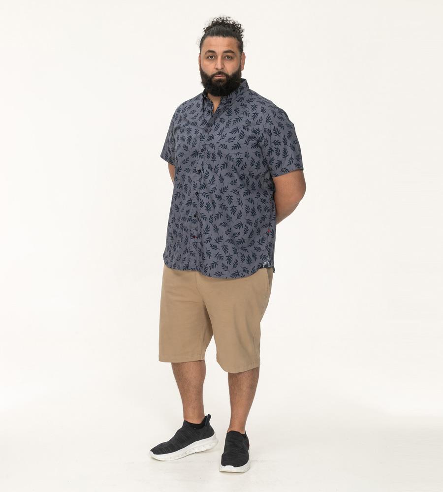 D555 KETTERING Hawaiian Leaf Print Short Sleeve Shirt For Men in Denim, 2XL-6XL