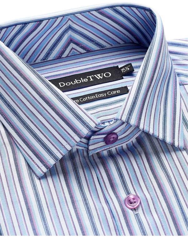 Double Two Men's LS Formal Stripe Shirts in Blue Needle Stripe in Size 18 - 23, 5 Options