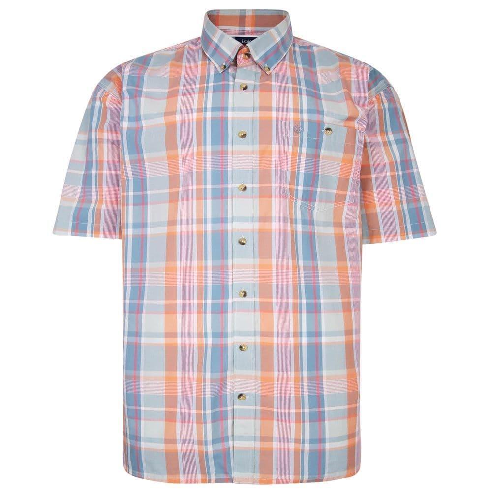 Espionage Mens Big Size Yarn Dyed Check Shirt (347) in Mint/Peach Pastel