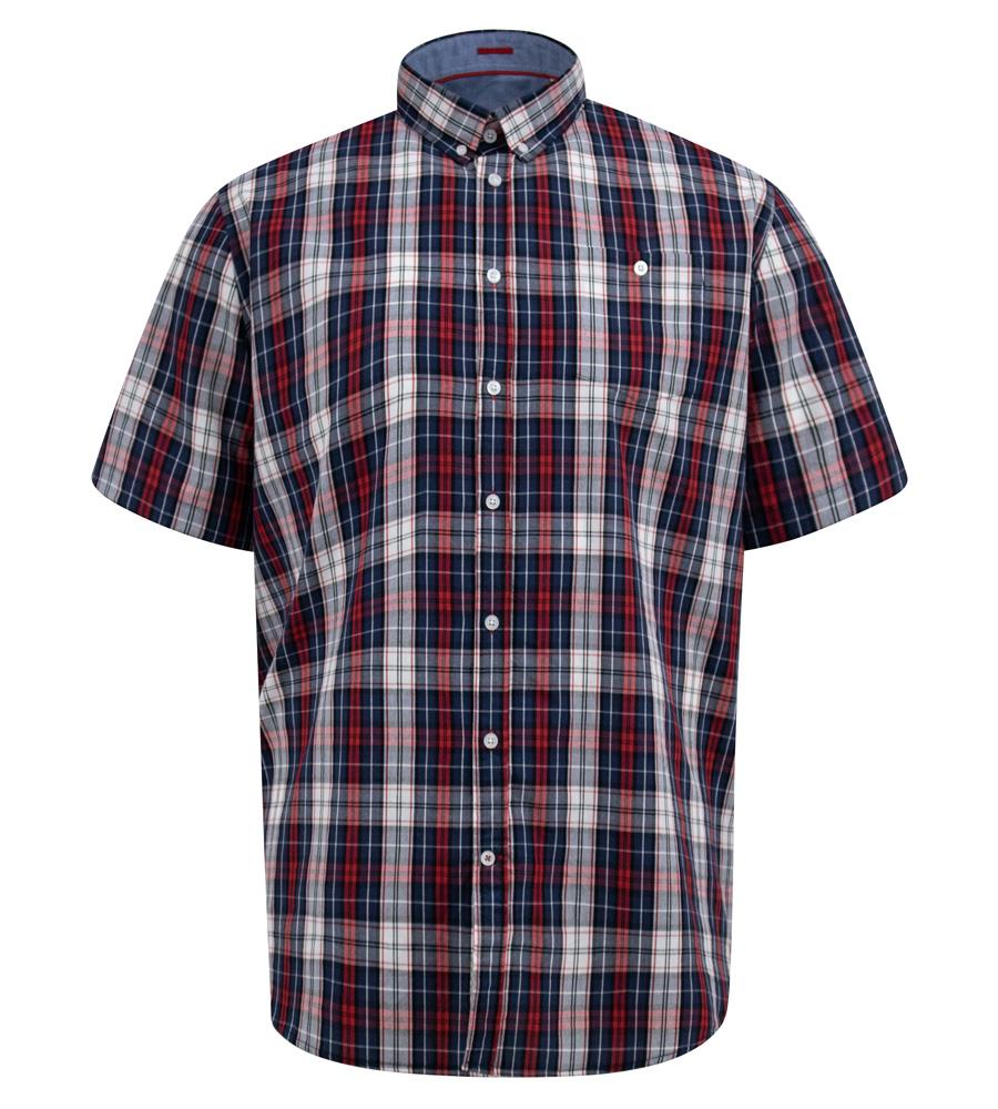 D555 SHIELDS Check Short Sleeve Shirt With Pocket For Men in Red, 2XL-6XL