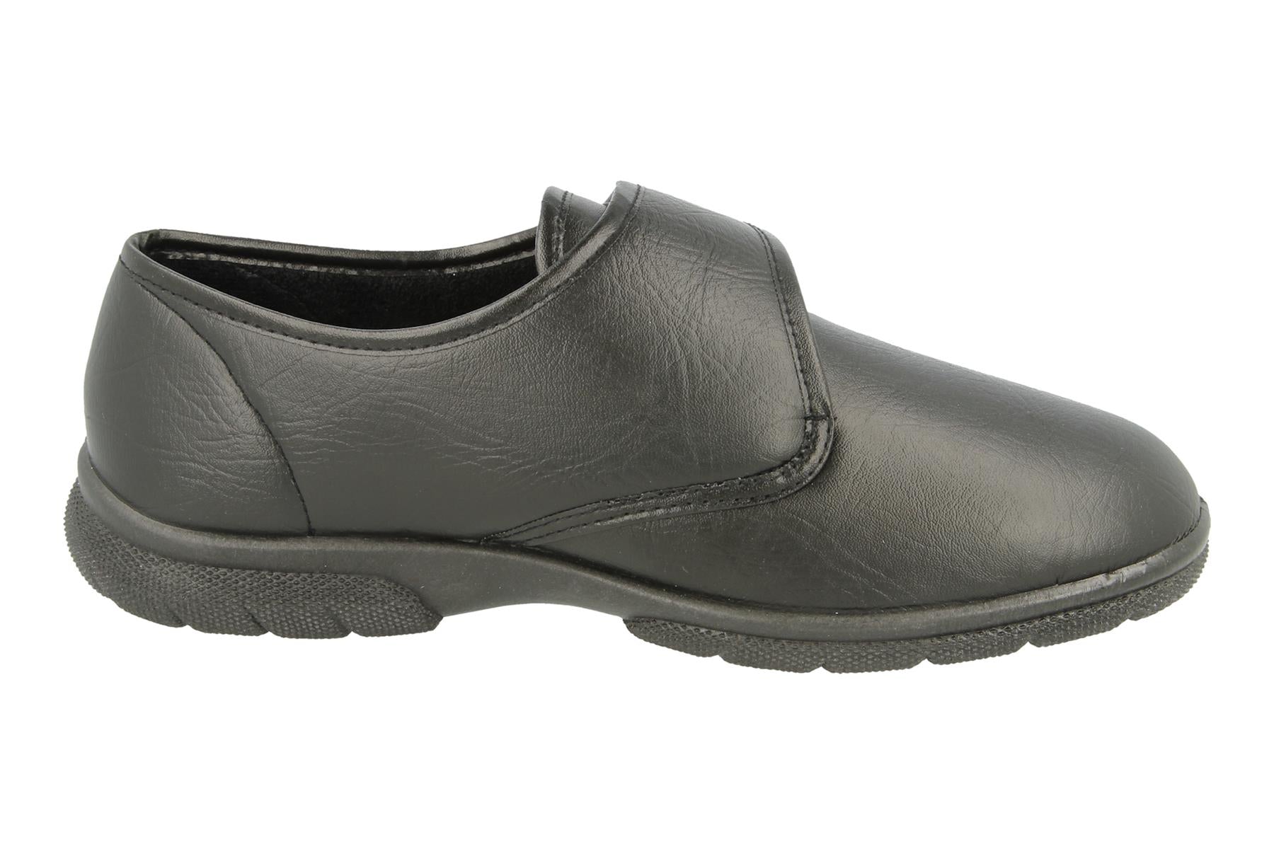 Mens Easy B Extra Wide And Deep Fit (6V) Leather Look Shoes (Troy) in Black