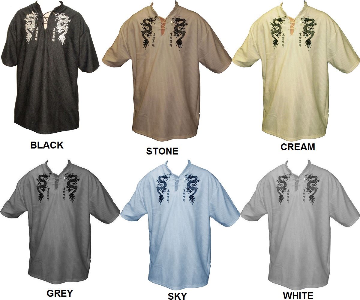 Mens Easy Care Dragon Printed Mandarin Collar Tee Shirt in Size Small to 9XL