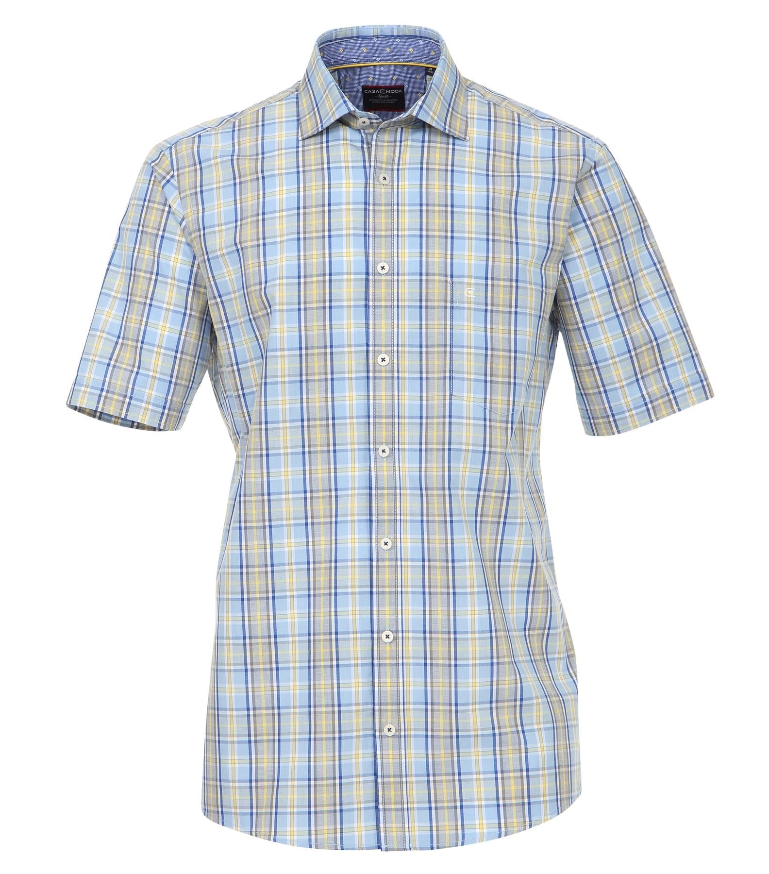 Casa Moda Premium Cotton Short Sleeve Checked Shirt (972728500) in Blue/Yellow