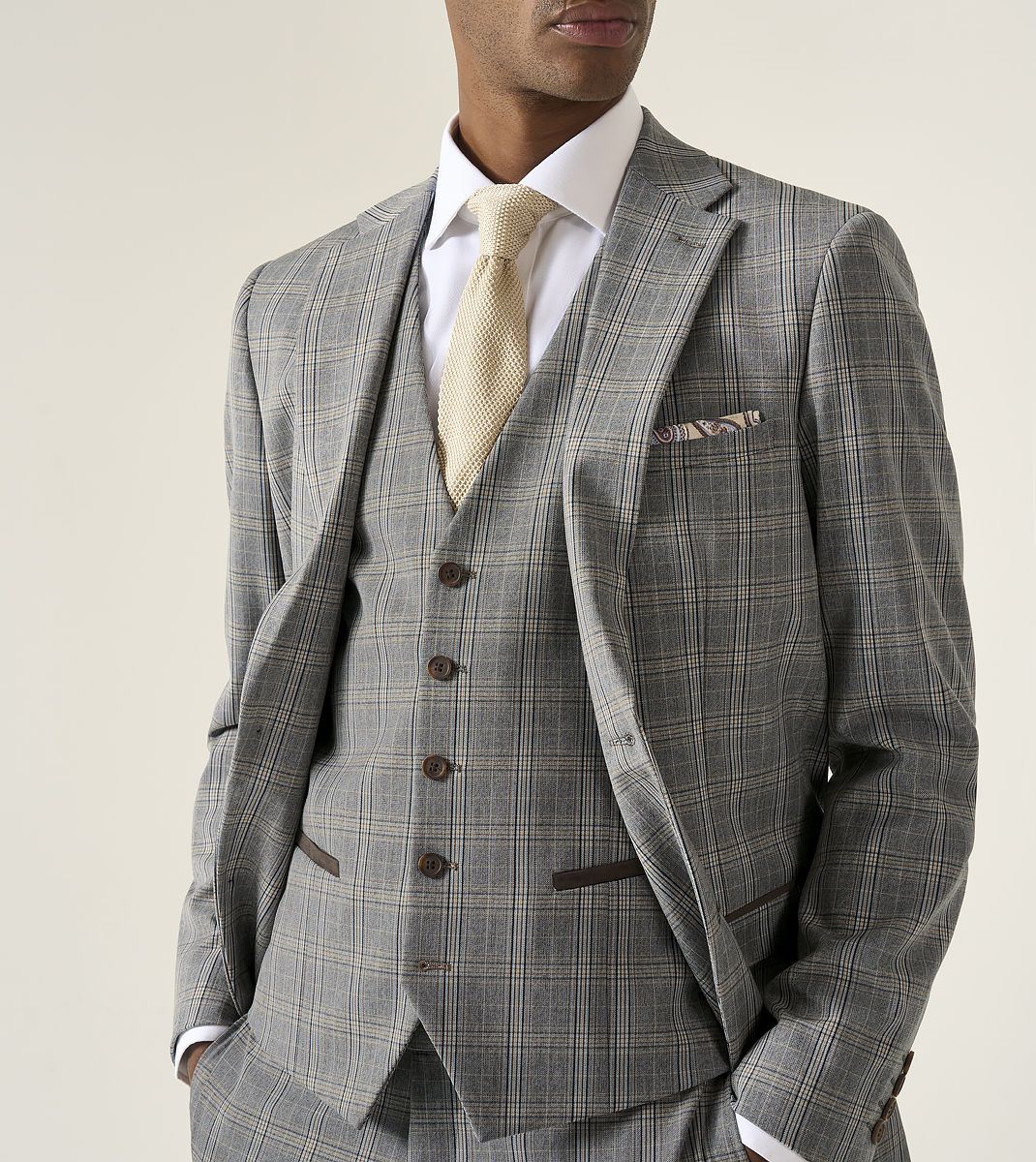 Skopes Dettori Tailored Fit Suit Jacket For Men in Brown Blue Check, 36S-62L