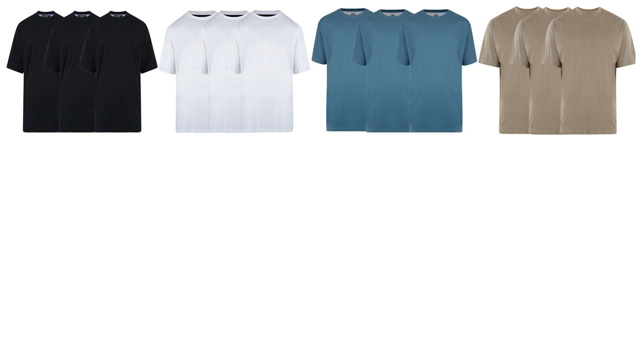 KAM Mens Plus Size Plain 3 Pack Cotton Tee Shirts Available uptp size 8XL