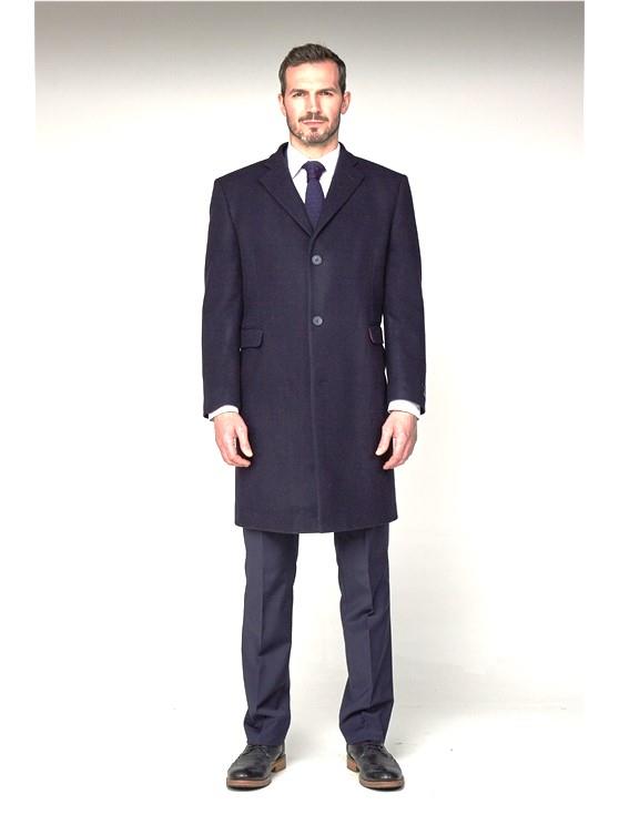 SCOTT Men's Melton Black Overcoat Notch Lapel with 2 straight Side Pockets, Size 42-60