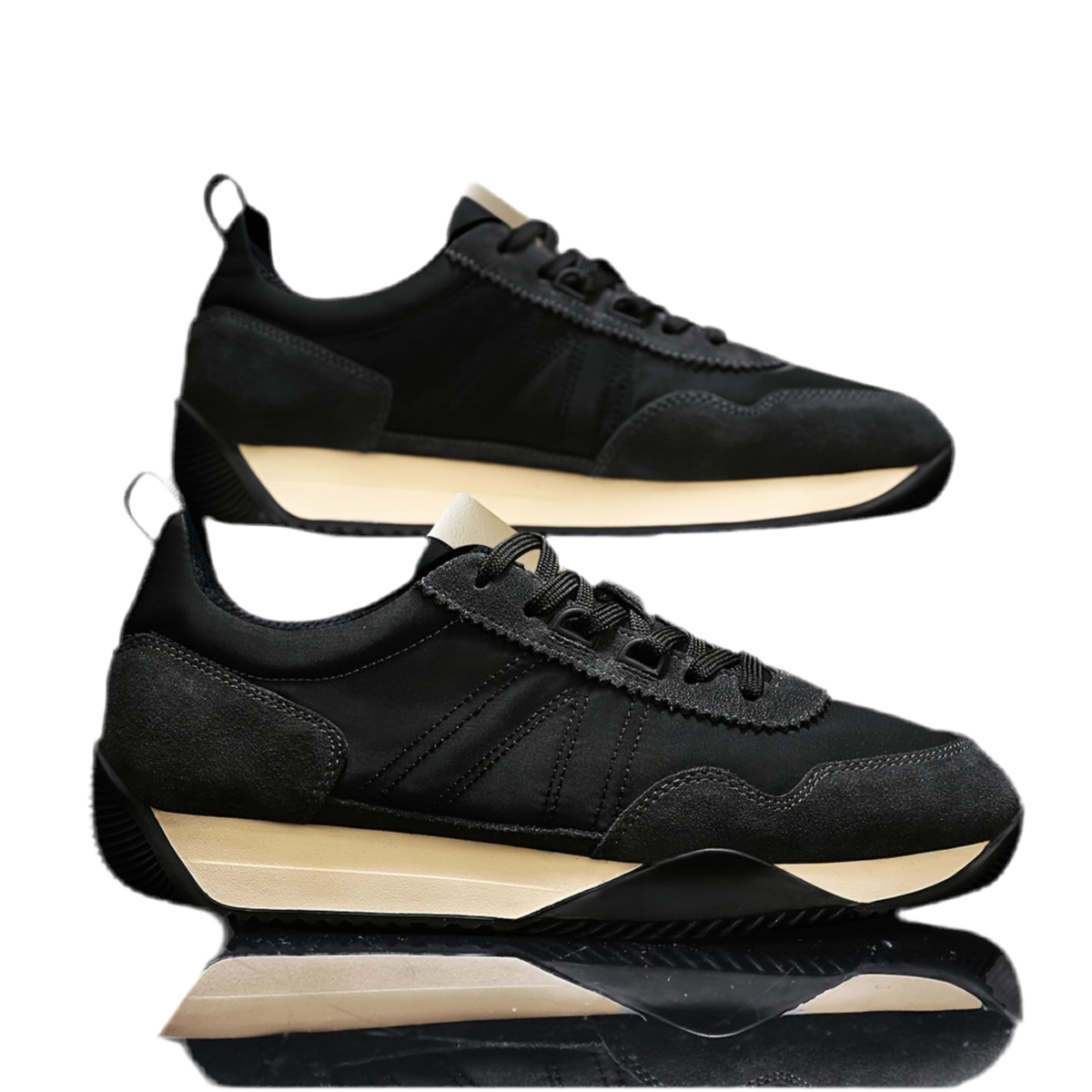 Stylish Men's Casual Hiking Shoes - Breathable Fabric Upper, Durable PVC Sole, Lace-Up Closure, All-Season Outdoor & Casual Attire - Black