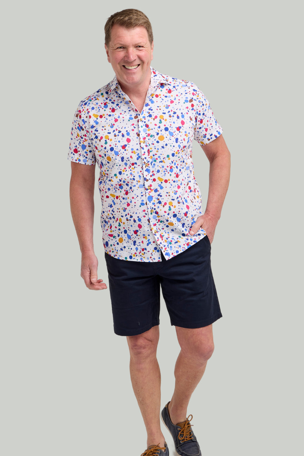 Double TWO Paint Drop Print Short Sleeve Shirt For Men in Multi, M-5XL