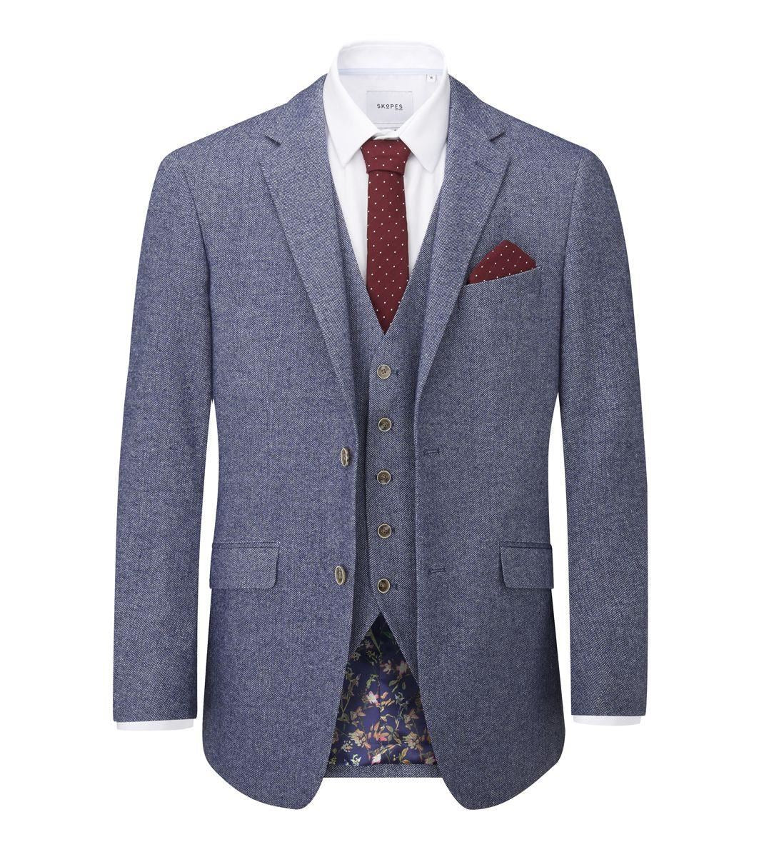 Skopes Tailored Fit Herringbone Suit Jacket Jude in Blue 34 to 62 Short to Long