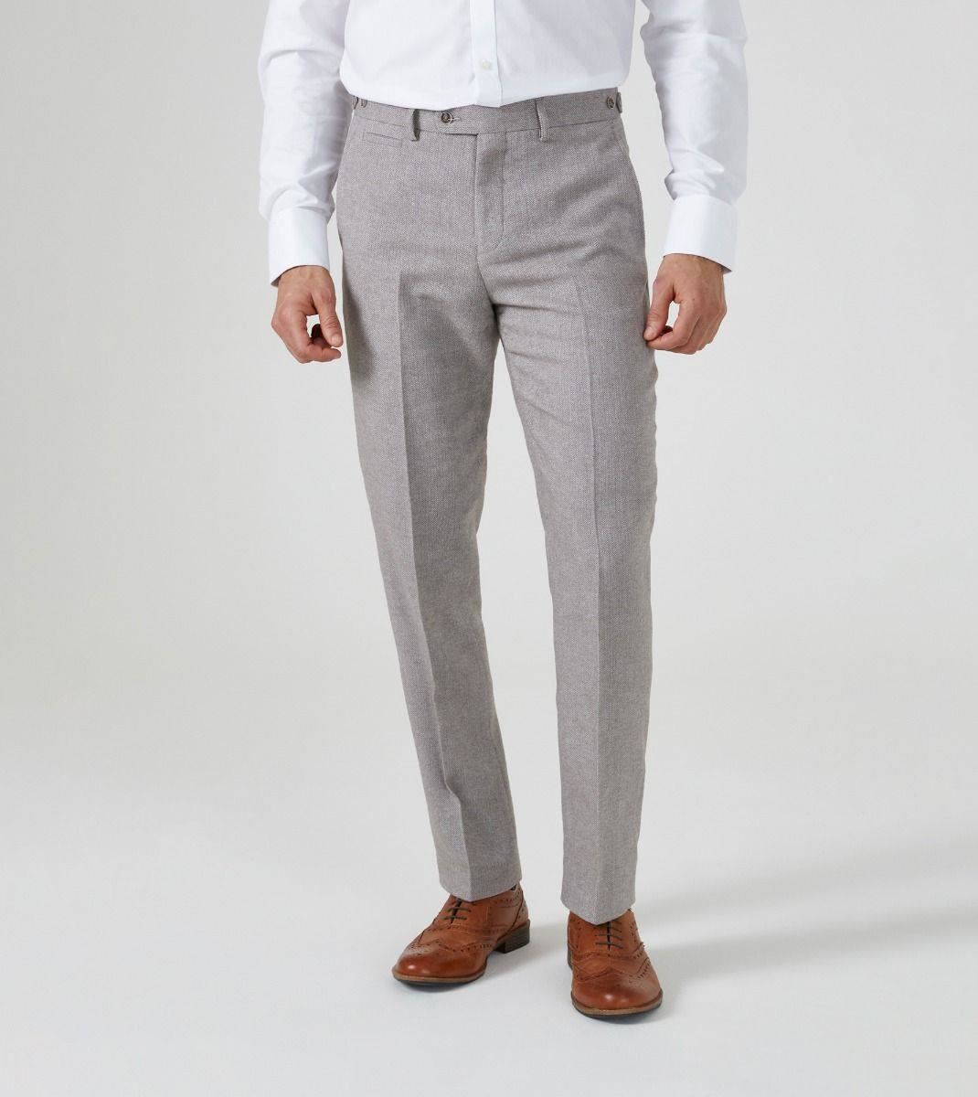 Skopes Men's Tailored Fit Suit Trouser Jude  Herringbone in Stone Waist 32 to 56