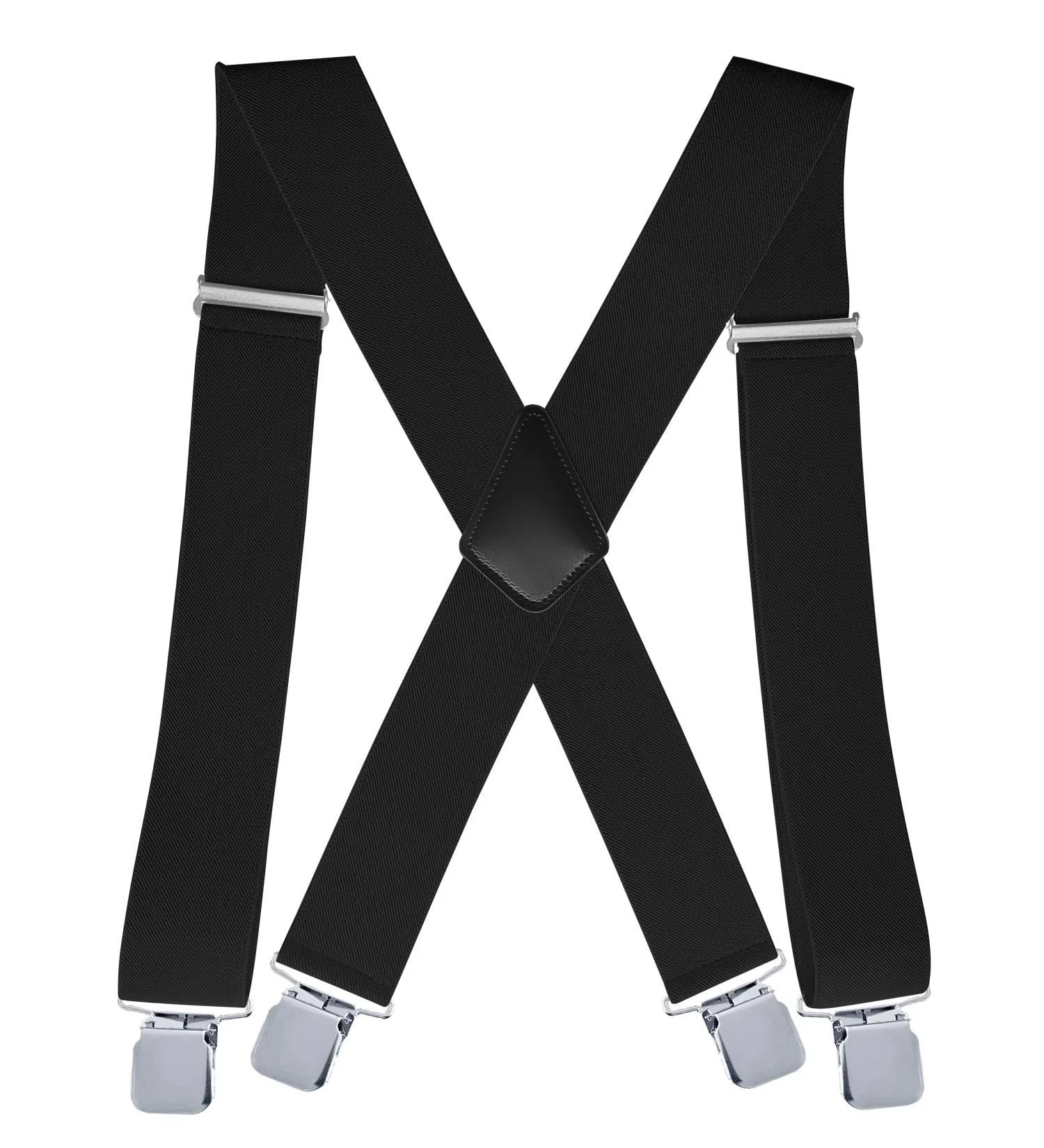 Fabrik Men's Big Size Heavy Duty Suspenders with 4 Strong Metal Clips in Black
